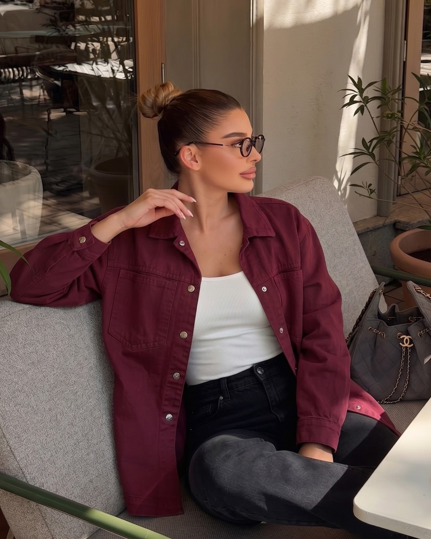 Relaxed Fit Gabardine Shirt Jacket | Burgundy - ZAYA Jeans