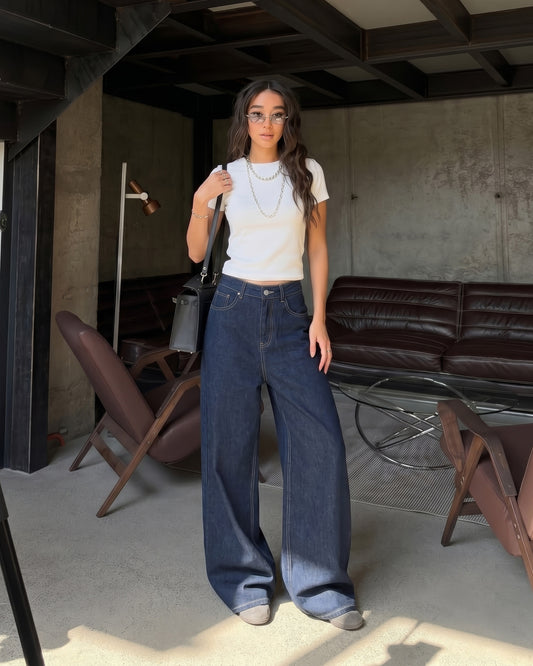 High-Waist Clean Cut Wide Leg Jeans | Dark Wash - ZAYA Jeans