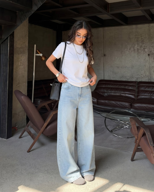 Soft Fade Wide Leg Denim Pants | Light Wash - ZAYA Jeans