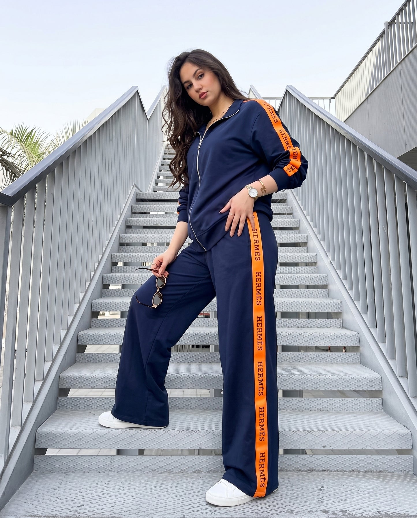 Contrast Side Stripe Zip-Up Tracksuit | Dark Blue - ZAYA Jeans