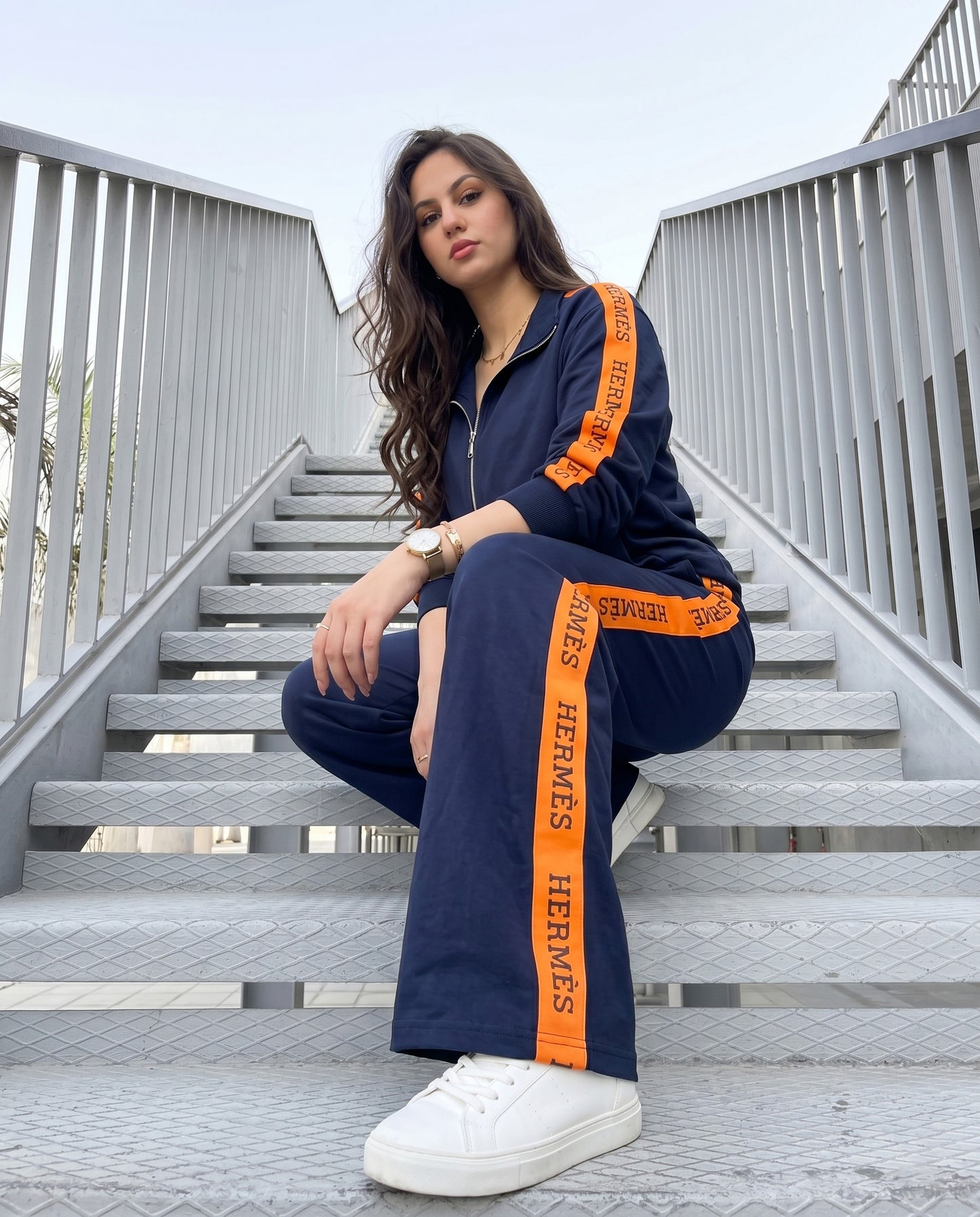 Contrast Side Stripe Zip-Up Tracksuit | Dark Blue - ZAYA Jeans