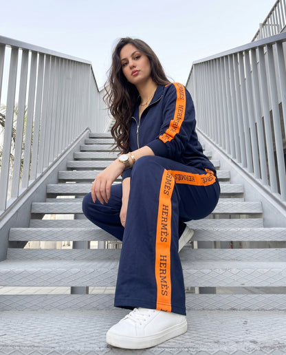 Contrast Side Stripe Zip-Up Tracksuit | Dark Blue - ZAYA Jeans