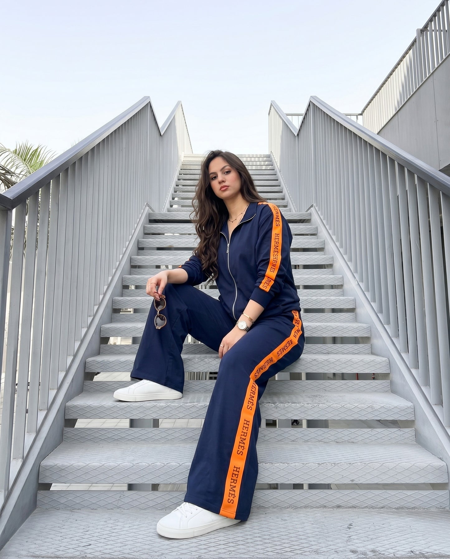 Contrast Side Stripe Zip-Up Tracksuit | Dark Blue - ZAYA Jeans