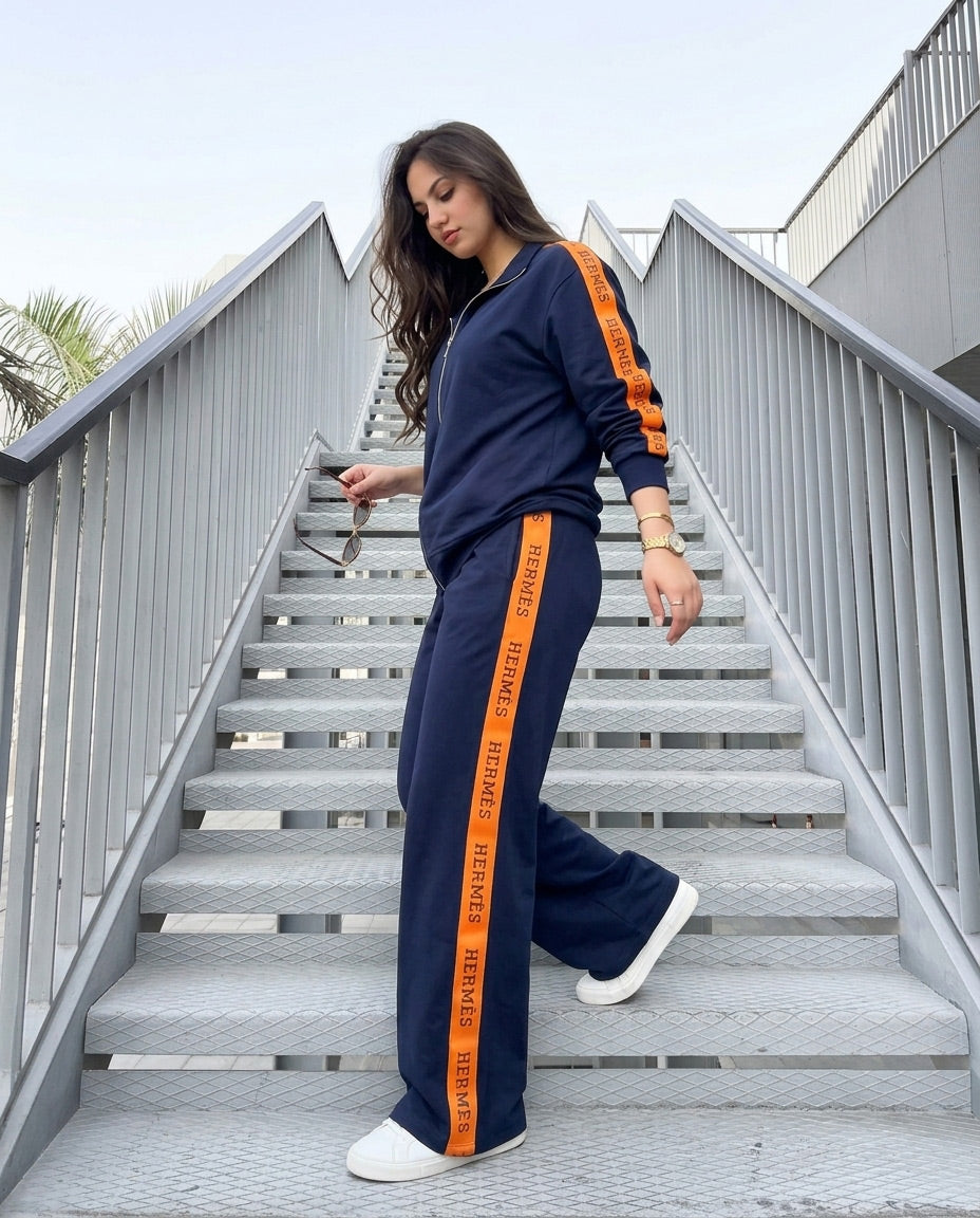 Contrast Side Stripe Zip-Up Tracksuit | Dark Blue - ZAYA Jeans