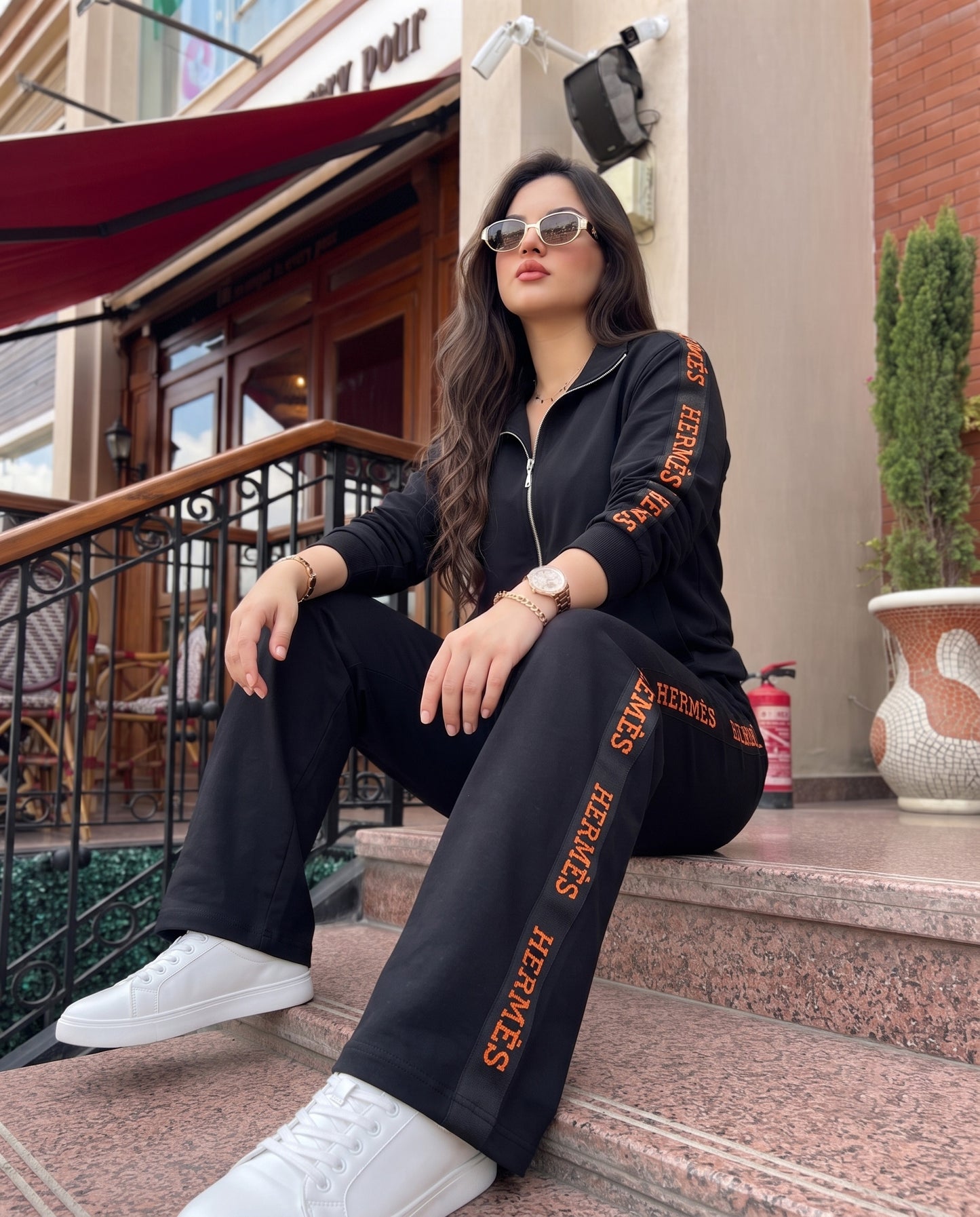 HERMÈS Side Stripe Zip-Up Tracksuit