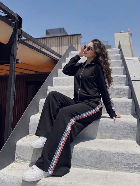 Moncler Tricolor Tape Wide-Leg Tracksuit | Black - ZAYA Jeans