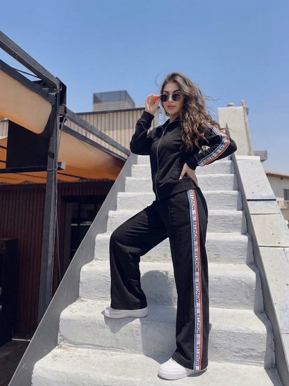 Moncler Tricolor Tape Wide-Leg Tracksuit | Black - ZAYA Jeans